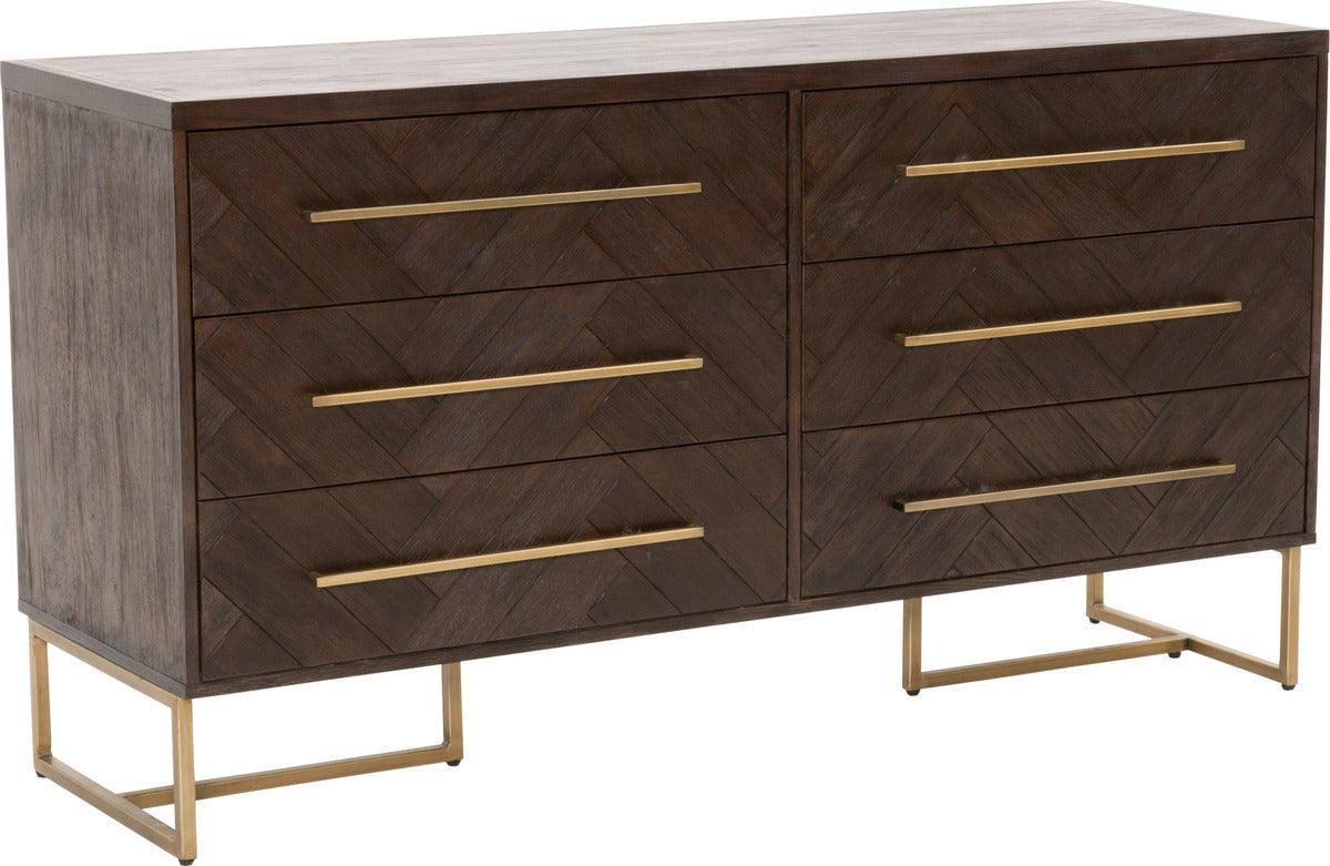 Essentials For Living Dressers - Mosaic 6-Drawer Double Dresser Rustic Java Acacia & Brushed Gold