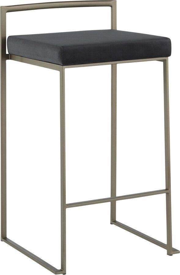 Lumisource Barstools - Fuji Industrial Stackable Counter Stool in Antique with Black Velvet Cushion - Set of 2