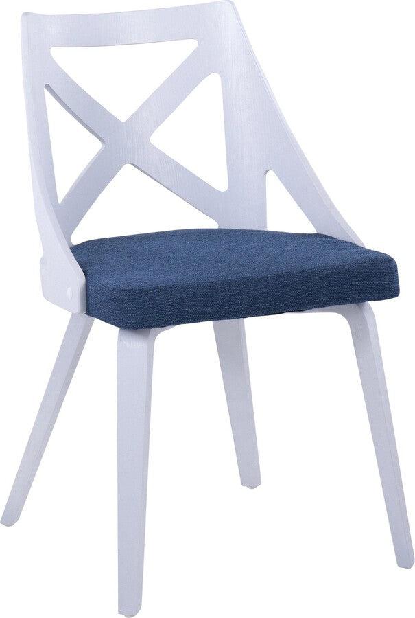 Lumisource Accent Chairs - Charlotte Farmhouse Chair In White Textured Wood & Blue Fabric (Set of 2)