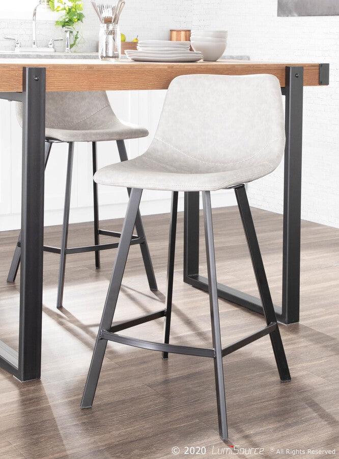 Lumisource Barstools - Outlaw Industrial Counter Stool in Black with Grey Faux Leather - Set of 2