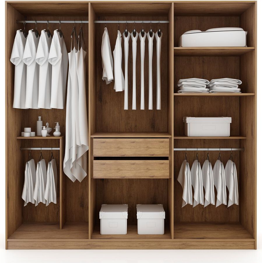 Manhattan Comfort Cabinets & Wardrobes - Gramercy Modern Freestanding Wardrobe Armoire Closet in Nature & Textured Gray