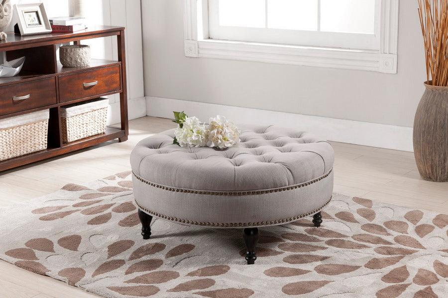 Wholesale Interiors Ottomans & Stools - Palfrey Beige Linen Modern Tufted Ottoman