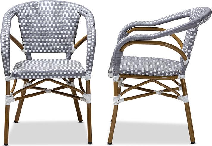 Wholesale Interiors Outdoor Dining Chairs - Eliane Classic French Indoor and Outdoor Grey and White Bamboo Style Stackable Bistro