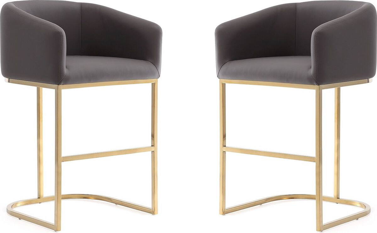 Manhattan Comfort Barstools - Louvre 36 in. Grey and Titanium Gold Stainless Steel Counter Height Bar Stool (Set of 2)