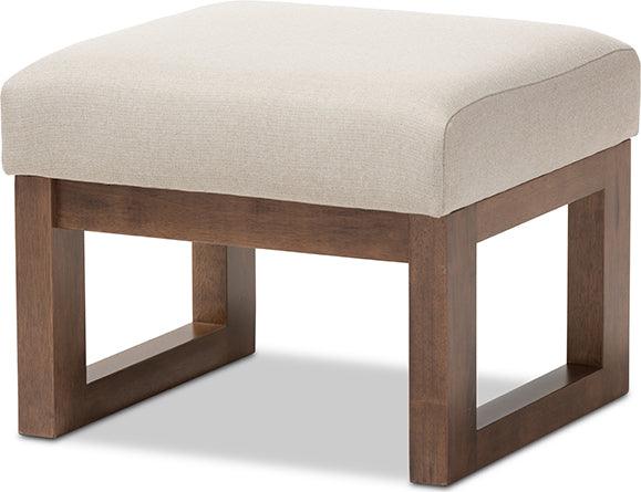 Wholesale Interiors Ottomans & Stools - Yashiya Mid-century Retro Modern Light Beige Fabric Upholstered Ottoman Stool