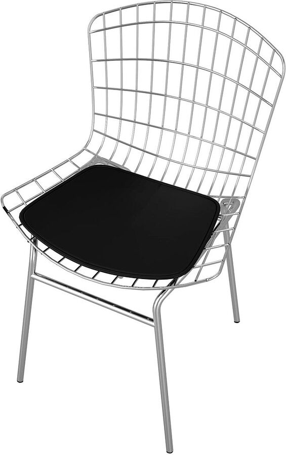 Manhattan Comfort Dining Chairs - 2-Piece Madeline Metal Chair with Seat Cushion in Silver and Black