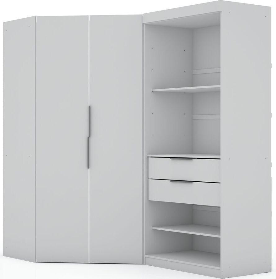 Manhattan Comfort Cabinets & Wardrobes - Mulberry 2.0 Semi Open 2 Sectional Corner Closet - Set of 2 in White