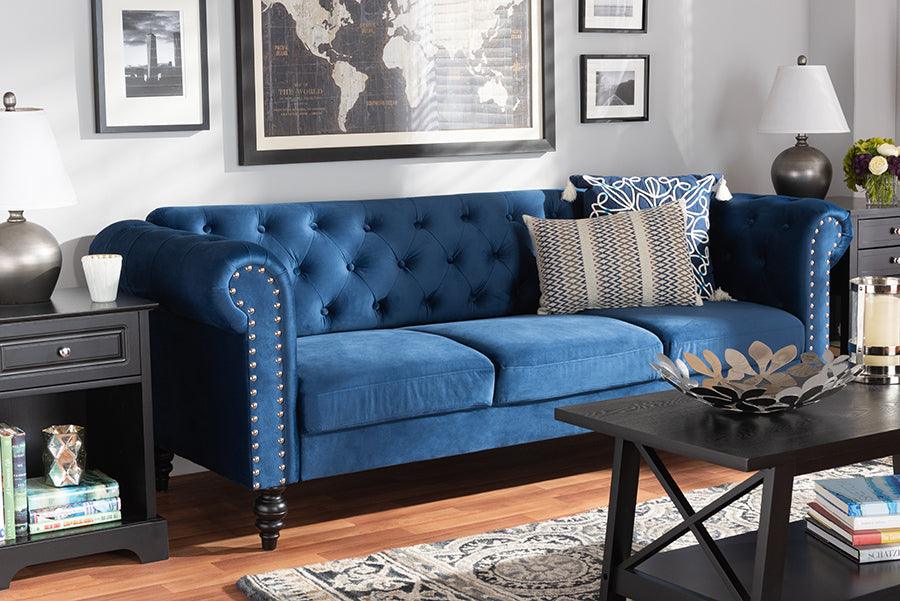 Wholesale Interiors Sofas & Couches - Emma Velvet Sofa Navy Blue