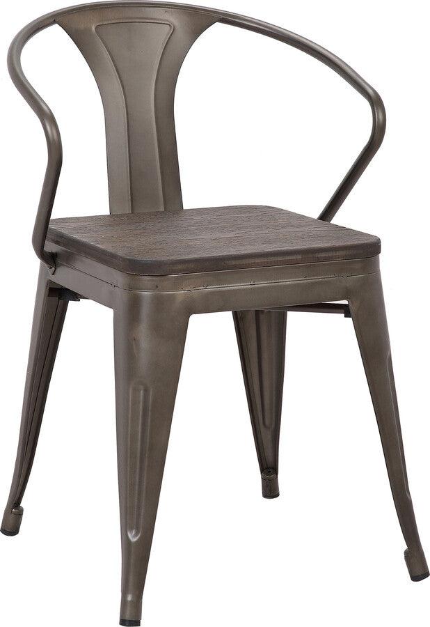 Lumisource Dining Chairs - Waco Industrial Chair in Vintage Antique Metal & Espresso Bamboo - Set of 2