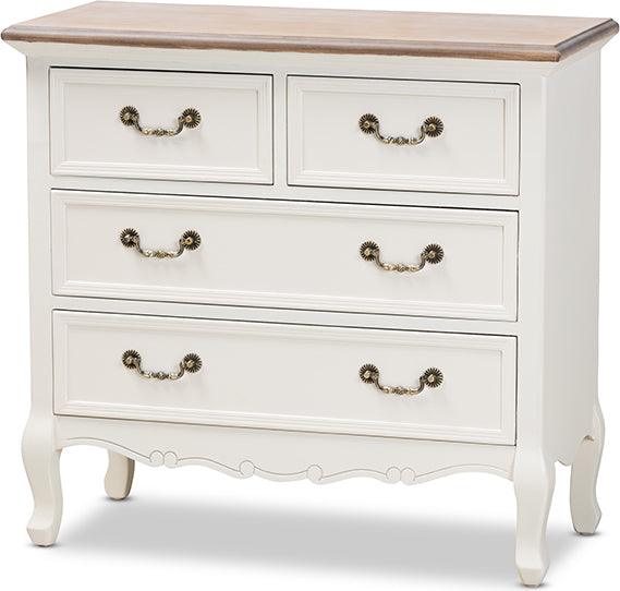 Wholesale Interiors Bedroom Organization - Amalie French Country Cottage Two-Tone White And Oak Finished 4-Drawer Accent Storage Cabinet