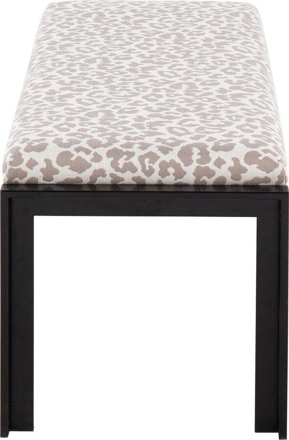 Lumisource Benches - Fuji Contemporary Bench In Black Metal & Grey Leopard Fabric