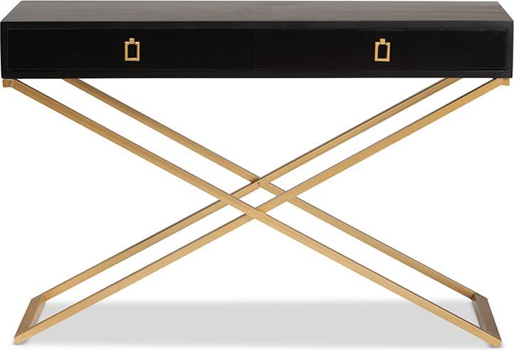 Wholesale Interiors Consoles - Madan Modern and Contemporary Black Finished Wood and Gold Metal 2-Drawer Console Table