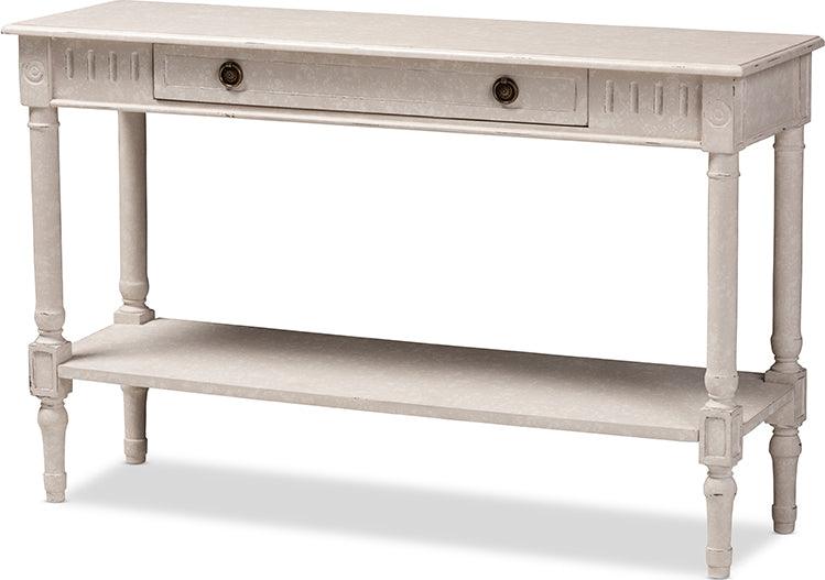 Wholesale Interiors Consoles - Ariella Country Cottage Farmhouse Whitewashed 1-Drawer Console Table