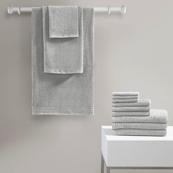 Olliix.com Bath Towels - 100% Cotton Quick Dry 12 Piece Bath Towel Set Silver