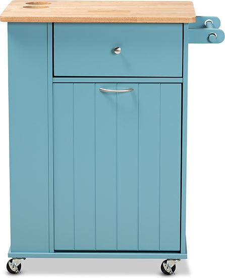 Wholesale Interiors Bar Units & Wine Cabinets - Liona Modern and Contemporary Sky Blue Finished Wood Kitchen Storage Cart