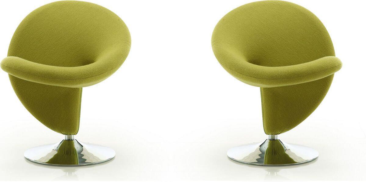 Manhattan Comfort Accent Chairs - Curl Green and Polished Chrome Wool Blend Swivel Accent Chair (Set of 2)