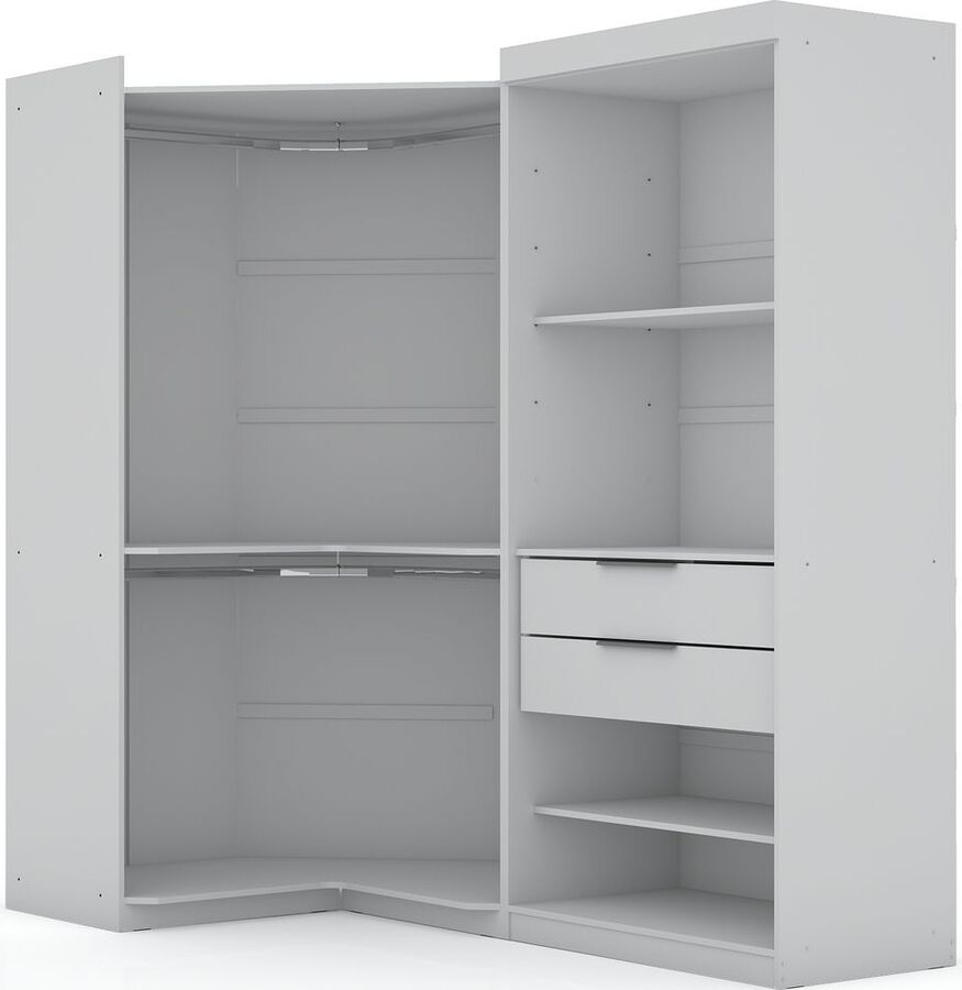 Manhattan Comfort Cabinets & Wardrobes - Mulberry Open 2 Sectional Modern Corner Wardrobe Closet with 2 Drawers- Set of 2 in White