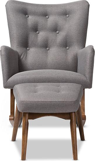 Wholesale Interiors Living Room Sets - Waldmann Mid-Century Modern Grey Fabric Upholstered Rocking Chair and Ottoman Set