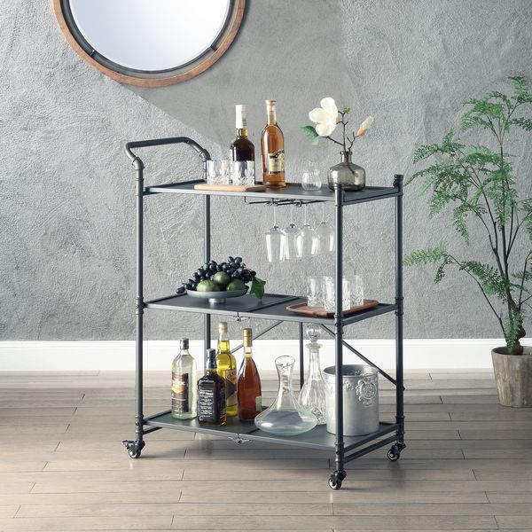 ACME Kitchen & Bar Carts - ACME Cordelia Serving Cart, Sandy Black, Dark Brone Hand-Brushed Finish