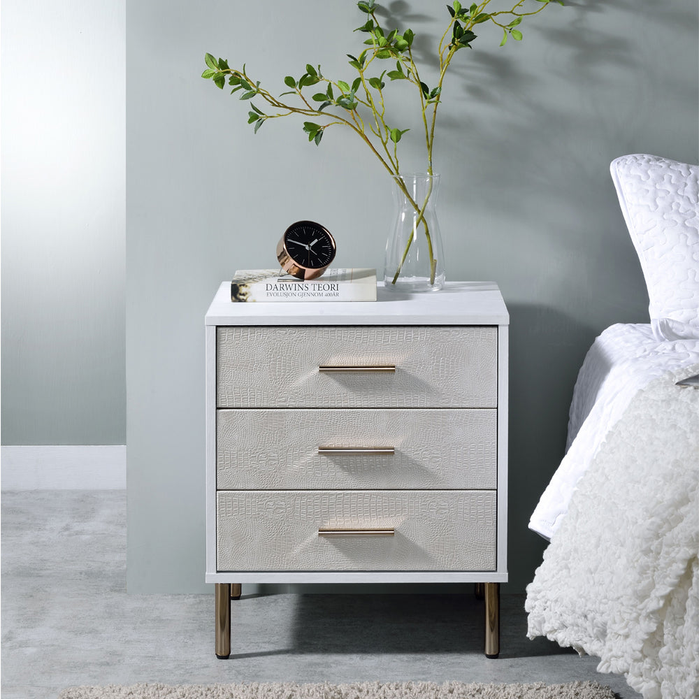 ACME Nightstands & Side Tables - ACME Myles Nightstand, White, Champagne & Gold Finish