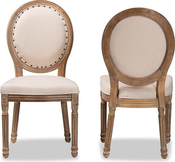 Wholesale Interiors Dining Chairs - Louis Traditional Beige Fabric and Antique Brown Wood 2-Piece Dining Chair Set