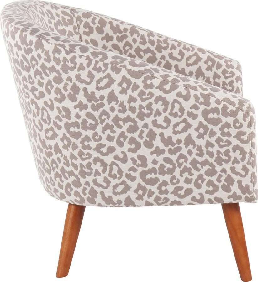 Lumisource Accent Chairs - Leopard Contemporary Tub Chair In Brown Wood & Beige Leopard Print Fabric