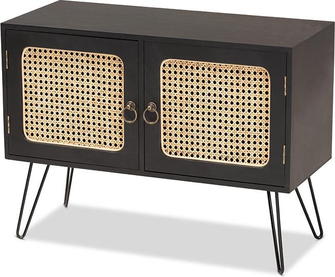 Wholesale Interiors Buffets & Sideboards - Davion Mid-Century Modern Brown Wood and Black Metal 2-Door Sideboard Buffet