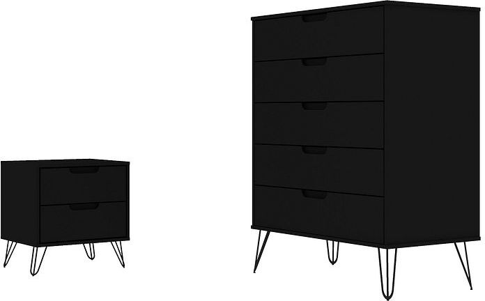 Manhattan Comfort Bedroom Sets - Rockefeller Black 5-Drawer Dresser & 2-Drawer Nightstand Set