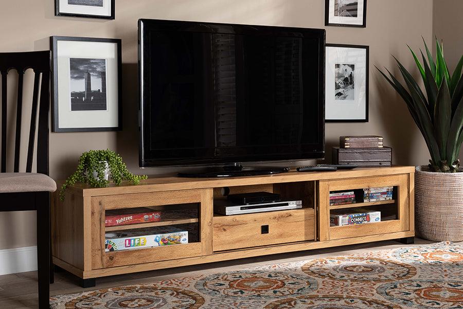 Wholesale Interiors TV & Media Units - Beasley Modern and Contemporary Oak Brown Finished Wood 1-Drawer TV Stand Oak Brown & Black