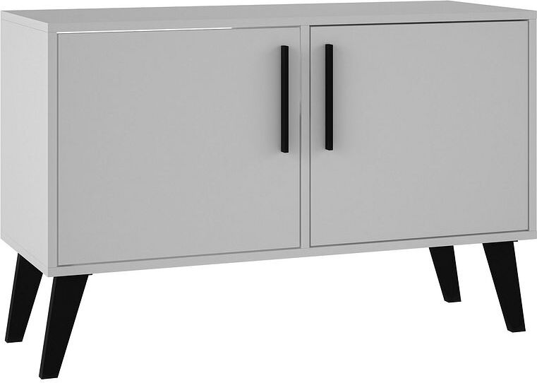 Manhattan Comfort Buffets & Sideboards - Mid-Century- Modern Amsterdam Double Side Table 2.0 with 3 Shelves in White