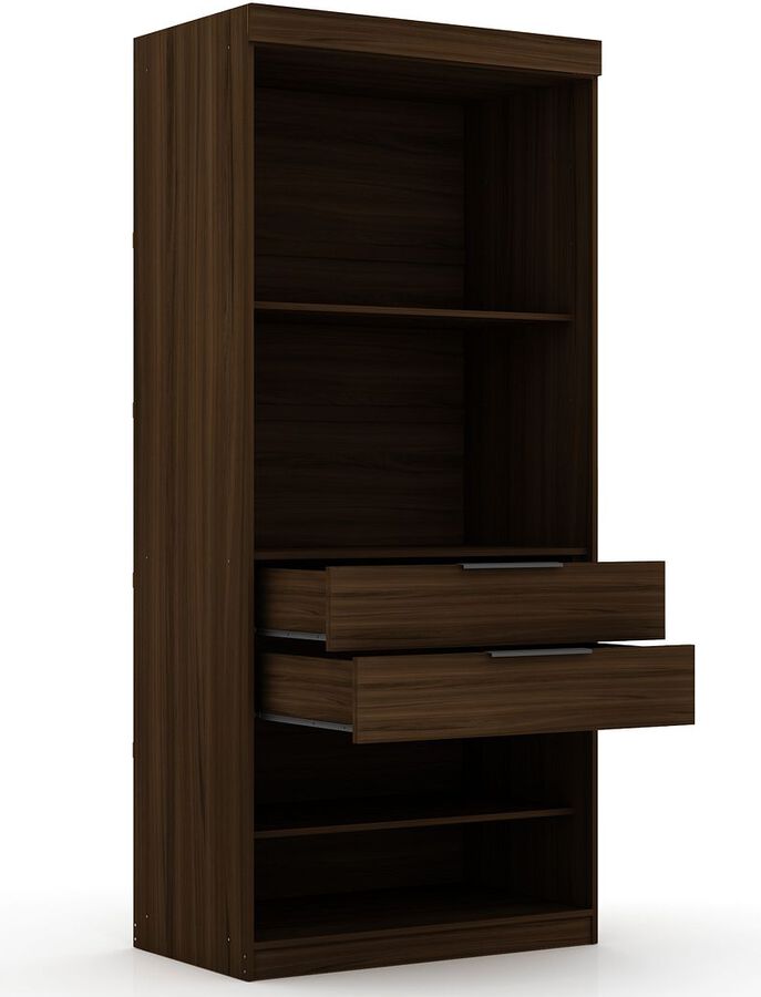 Manhattan Comfort Cabinets & Wardrobes - Mulberry 2.0 Semi Open 3 Sectional Modern Wardrobe Corner Closet with 4 Drawers - Set of 3 in Brown