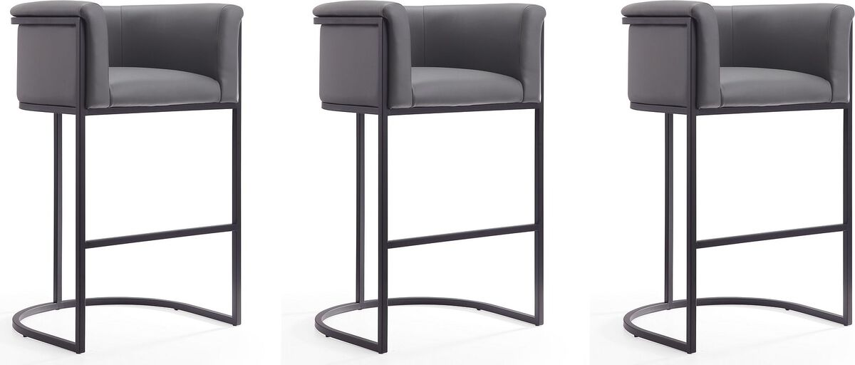 Manhattan Comfort Barstools - Cosmopolitan 37.8 in. Grey and Black Metal Barstool (Set of 3)