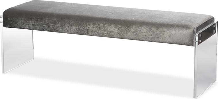 Wholesale Interiors Benches - Hildon Grey Microsuede Lux Bench with Paneled Acrylic Legs