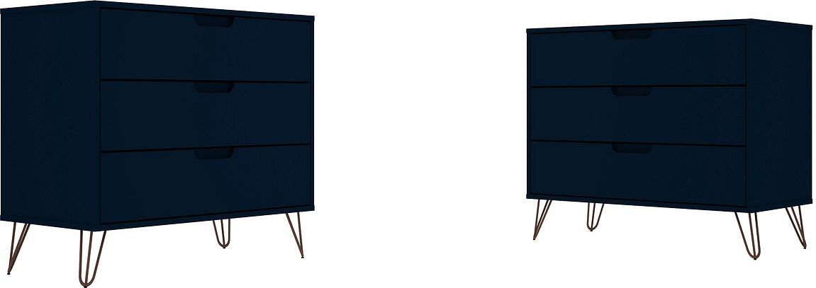 Manhattan Comfort Bedroom Sets - Rockefeller 3-Drawer Tatiana Midnight Blue Dresser (Set of 2)
