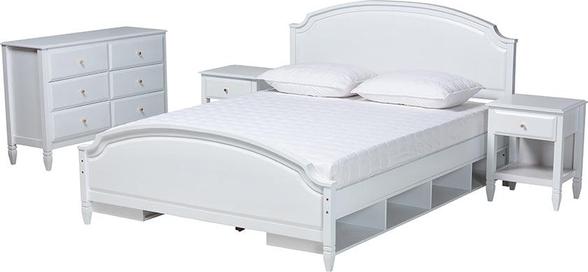 Wholesale Interiors Bedroom Sets - Elise Classic and Transitional White Finished Wood Queen Size 4-Piece Bedroom Set