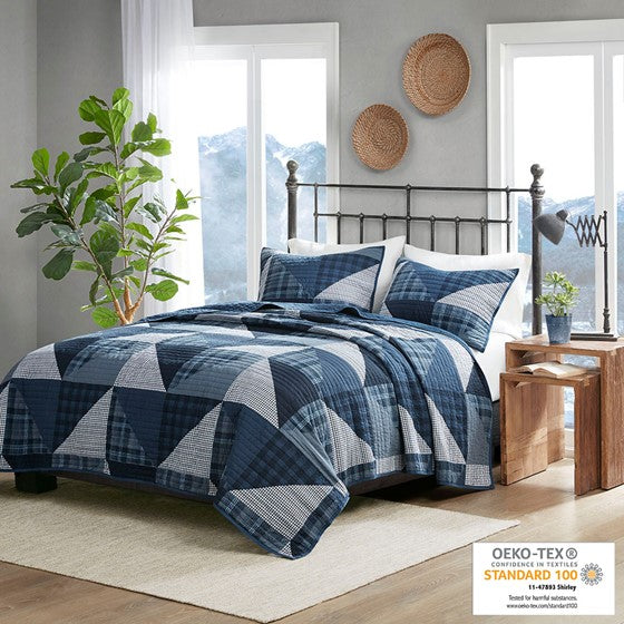 Olliix.com Coverlet - Olsen 3 Piece Oversized Cotton Quilt Set Blue Cal King