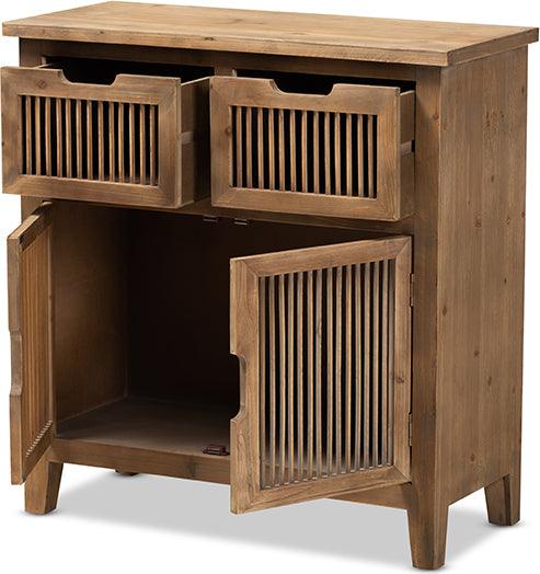 Wholesale Interiors Bedroom Organization - Clement Medium Oak Finished 2-Door And 2-Drawer Wood Spindle Accent Storage Cabinet