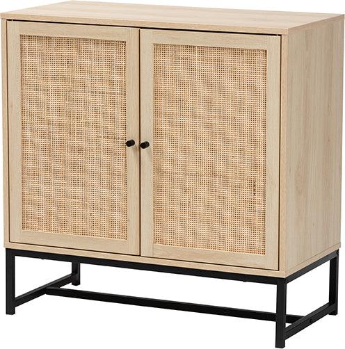 Wholesale Interiors Sideboards - Caterina Natural Brown Finished Wood and Natural Rattan 2-Door Storage Cabinet
