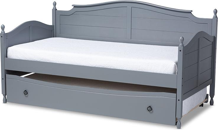Wholesale Interiors Daybeds - Mara Cottage Farmhouse Grey Finished Wood Twin Size Daybed With Roll-Out Trundle Bed