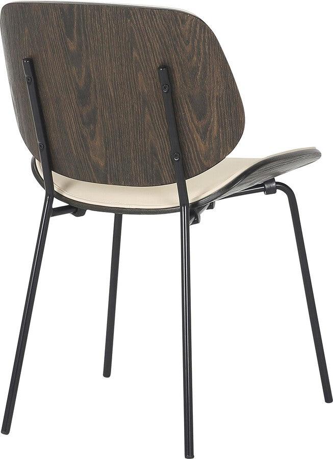 Lumisource Accent Chairs - Industrial Lombardi Chair In Black Metal & Cream Faux Leather With Dark Walnut Wood Accent