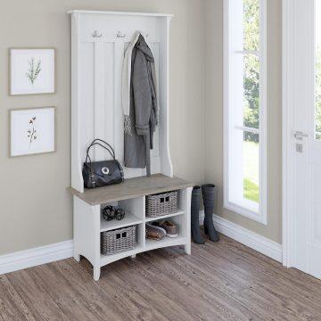 Bush Business Furniture Shoe Storage - Hall Tree with Shoe Storage Bench Shiplap Gray & Pure White