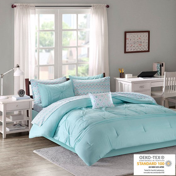 Olliix.com Comforters & Blankets - Embroidered Comforter Set with Bed Sheets Aqua Twin XL
