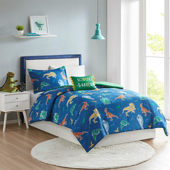 Olliix.com Comforters & Blankets - Robot Dinosaur Comforter Set Blue Full/Queen