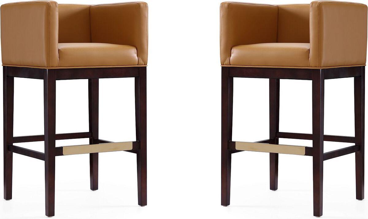 Manhattan Comfort Barstools - Kingsley 38 in. Camel and Dark Walnut Beech Wood Barstool (Set of 2)