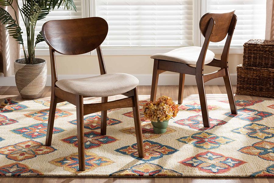Wholesale Interiors Dining Chairs - Katya Mid-Century Modern Sand Fabric and Brown Finished Wood 2-Piece Dining Chair Set