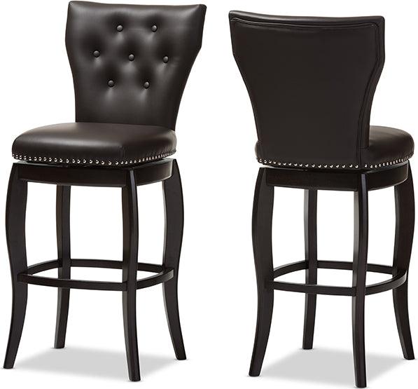 Wholesale Interiors Barstools - Leonice Contemporary Dark Brown Faux Leather 29-Inch Swivel Bar Stool (Set of 2)