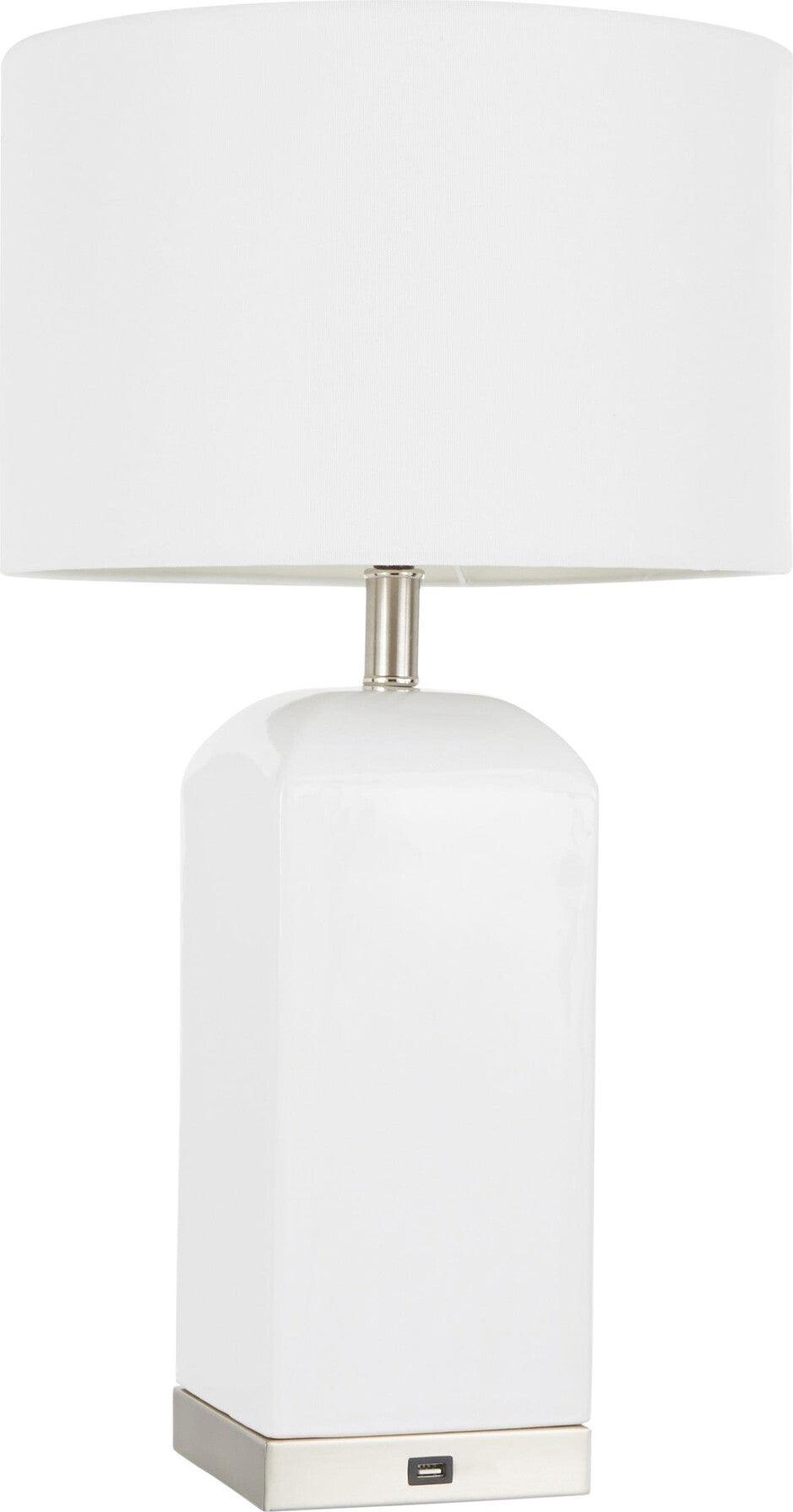 Lumisource Table Lamps - Carmen Table Lamp Stainless Steel & White Ceramic & White