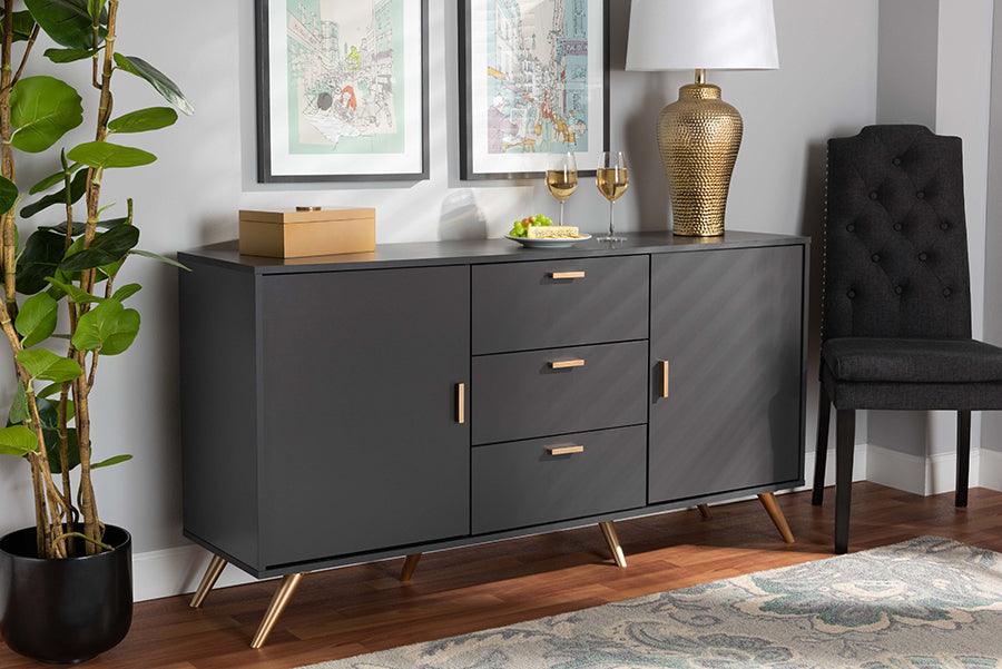 Wholesale Interiors Buffets & Sideboards - Kelson Dark Grey and Gold Finished Wood 2-Door Sideboard Buffet