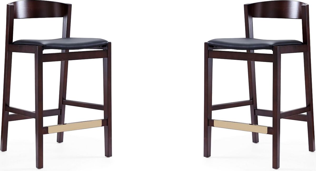 Manhattan Comfort Barstools - Klismos 36.75 in. Black and Dark Walnut Beech Wood Counter Height Bar Stool (Set of 2)