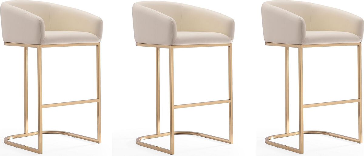 Manhattan Comfort Barstools - Louvre 40 in. Cream and Titanium Gold Stainless Steel Barstool (Set of 3)